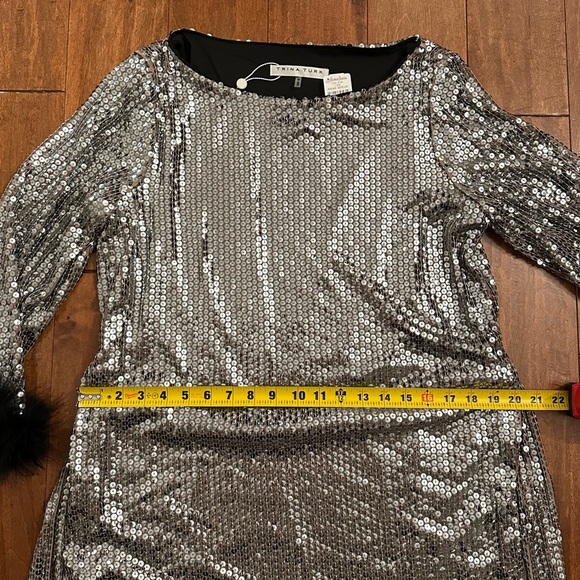 Trina Turk Silver Uhura Sequin Dress with Feather Hem Sz M - Picture 9 of 16